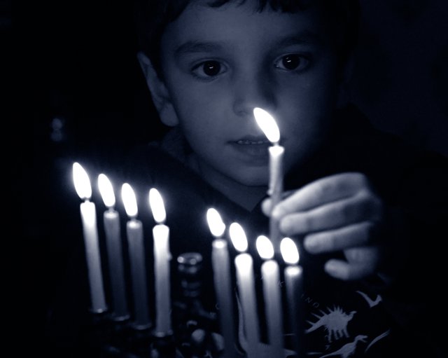 hanukkah boy with candles bw.png